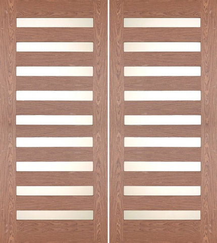 WDMA 60x80 Door (5ft by 6ft8in) Exterior Walnut Slimlite Contemporary Double Entry Door 1
