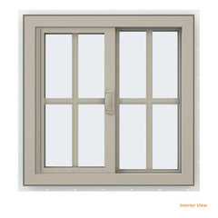 36x36 35.5x35.5 Vinyl Sliding Window Bronze Color With Colonial Grids Grilles