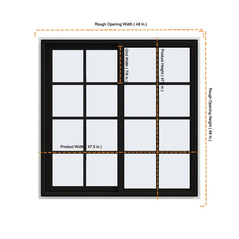 48x48 Black Color Vinyl PVC Sliding Window With Colonial Grids Grilles