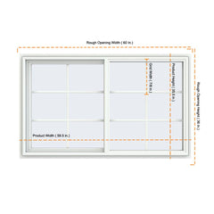 60x36 59.5x35.5 White Vinyl Sliding Window With Colonial Grids Grilles