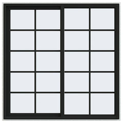 60x60 Vinyl UPVC Sliding Window White Interior Black Exterior With Colonial Grids Grilles