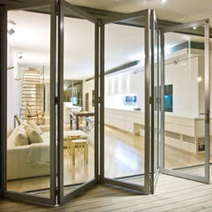 Aluminum glass panel accordion bifold folding door with built-in blinds on China WDMA