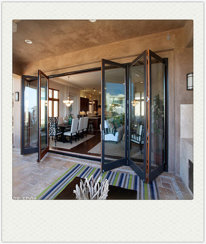 Aluminum glass panel accordion bifold folding door with built-in blinds on China WDMA