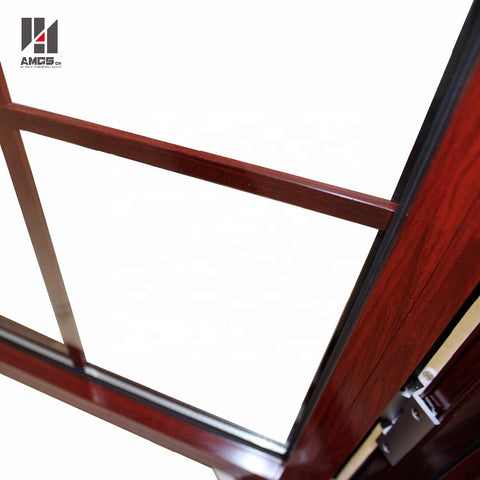 American wooden grain color grille design tempered glass crank aluminium casement windows on China WDMA