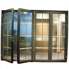 Customized soundproof aluminium accordion folding doors with grill design on China WDMA