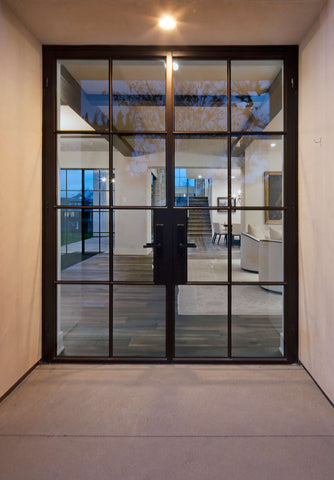 WDMA Modern Front Entry Soundproof Glazed Glass Wrought Iron Double Doors