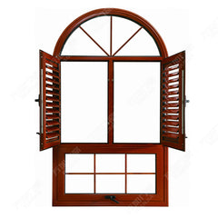 aluminum wooden color built-in windows with shutters on China WDMA
