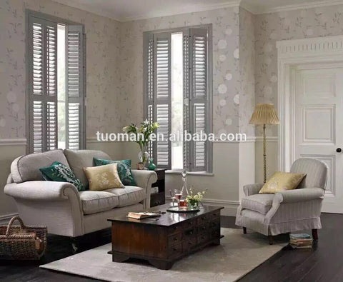 good quality grey color wood Plantation Shutter with fashionable design on China WDMA