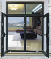 new design powder coated grey wood color aluminum window frame windows with built on China WDMA