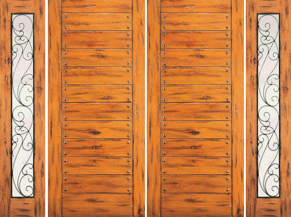 WDMA 100x80 Door (8ft4in by 6ft8in) Exterior Knotty Alder Double Door with Two Sidelights Entry Flush 1