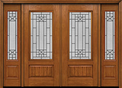 WDMA 100x80 Door (8ft4in by 6ft8in) Exterior Cherry Plank Panel 3/4 Lite Double Entry Door Sidelights Courtyard Glass 1