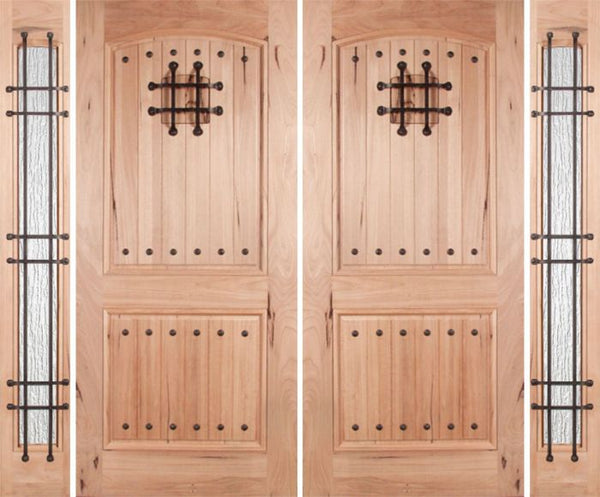 WDMA 108x80 Door (9ft by 6ft8in) Exterior Walnut Rustica Double Door/2side Rain Glass and Cage with Speakeasy 1