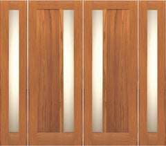 WDMA 108x96 Door (9ft by 8ft) Exterior Tropical Hardwood Contemporary Double Door Two Sidelights Insulated Matte Glass 1