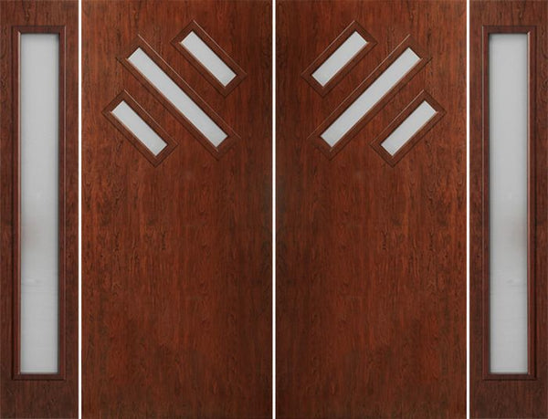 WDMA 112x80 Door (9ft4in by 6ft8in) Exterior Cherry Contemporary Modern 3 Lite Double Entry Door Sidelights FC534 1