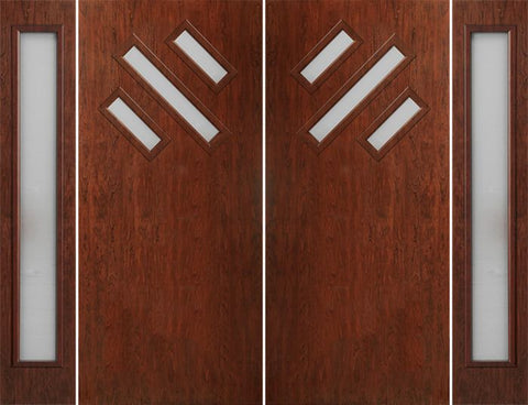 WDMA 112x80 Door (9ft4in by 6ft8in) Exterior Cherry Contemporary Modern 3 Lite Double Entry Door Sidelights FC534 1