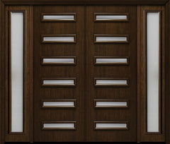 WDMA 112x96 Door (9ft4in by 8ft) Exterior Cherry 96in Contemporary Slim Horizontal 6 Lite Double Fiberglass Entry Door Sidelights 1