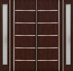 WDMA 112x96 Door (9ft4in by 8ft) Exterior Cherry 96in Contemporary Stainless Steel Bars Double Fiberglass Entry Door Sidelights FC876SS 1