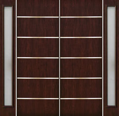 WDMA 112x96 Door (9ft4in by 8ft) Exterior Cherry 96in Contemporary Stainless Steel Bars Double Fiberglass Entry Door Sidelights FC875SS 1