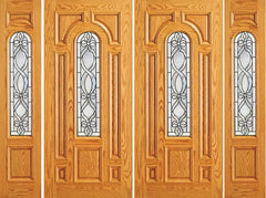 WDMA 120x84 Door (10ft by 7ft) Exterior Mahogany Prehung Center Arch Lite Home Double Door Two Sidelights 1