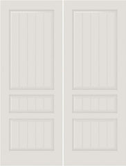 WDMA 20x80 Door (1ft8in by 6ft8in) Interior Swing Smooth SV3010 MDF PLANK/V-GROOVE 3 Panel Double Door 1