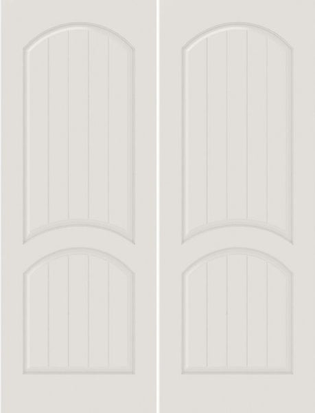 WDMA 20x80 Door (1ft8in by 6ft8in) Interior Swing Smooth SV2030 MDF PLANK/V-GROOVE 2 Panel Arch Panel Double Door 1