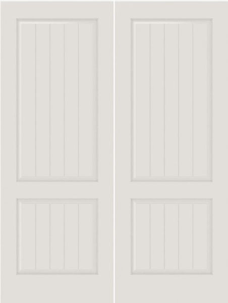 WDMA 20x80 Door (1ft8in by 6ft8in) Interior Swing Smooth SV2010 MDF PLANK/V-GROOVE 2 Panel Double Door 1