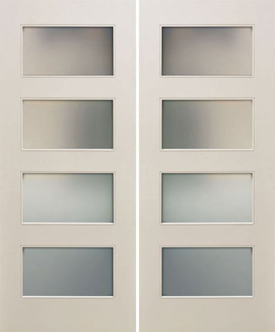 WDMA 48x80 Door (4ft by 6ft8in) Interior Paint grade 80in White Primed Four Lite Square Sticking w/Reveal Double Door 1