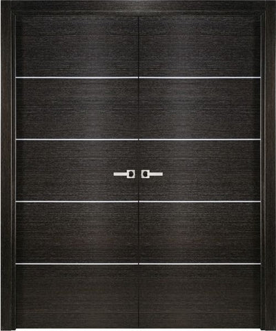 WDMA 48x80 Door (4ft by 6ft8in) Interior Swing Black Apricot Modern Double Door Italian Legna Nera Decorative Strips 1