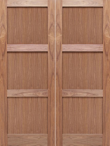 WDMA 48x80 Door (4ft by 6ft8in) Interior Barn Walnut 3-Panel Solid Shaker Style Double Door SH-18 1