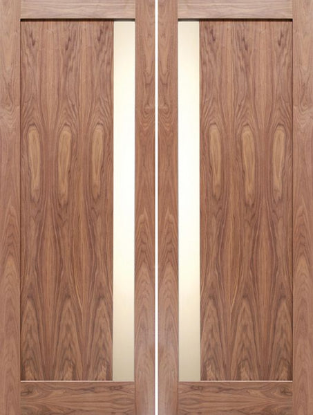WDMA 48x80 Door (4ft by 6ft8in) Interior Barn Walnut Modern Slimlite Shaker Double Door w/ Matte Glass SH-15 1