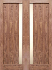 WDMA 48x80 Door (4ft by 6ft8in) Interior Barn Walnut Modern Slimlite Shaker Double Door w/ Matte Glass SH-15 1