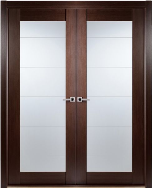 WDMA 48x80 Door (4ft by 6ft8in) Interior Pocket Wenge Contemporary African Double Door Lined Frosted Glass 1