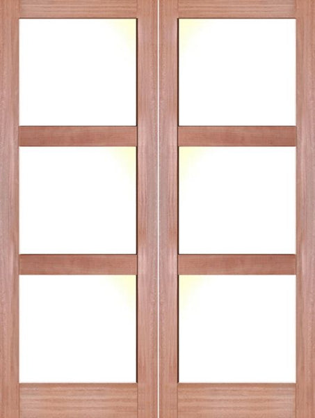 WDMA 48x80 Door (4ft by 6ft8in) Interior Barn Mahogany 3 Lite Shaker Double Door w/ Matte Glass SH-19 1