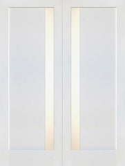 WDMA 48x80 Door (4ft by 6ft8in) Interior Barn Paint grade Modern Slimlite Shaker White Double Door w/ Matte Glass SH-15 1