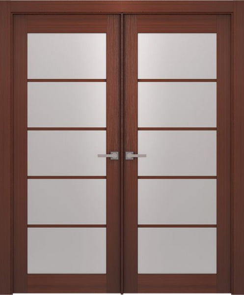 WDMA 48x80 Door (4ft by 6ft8in) Interior Swing Wenge Prefinished 5 Lite French Modern Double Door 1