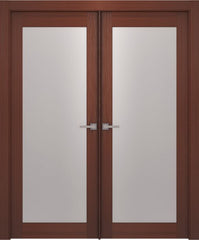 WDMA 48x80 Door (4ft by 6ft8in) Interior Barn Wenge Prefinished 1 Lite French Modern Double Door 1