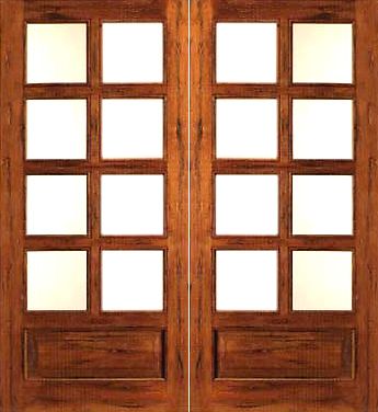 WDMA 48x80 Door (4ft by 6ft8in) French Tropical Hardwood Rustic-8-lite-P/B Solid Wood 1 Panel IG Glass Double Door 1