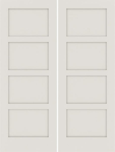 WDMA 48x84 Door (4ft by 7ft) Interior Swing Smooth 84in Primed 4 Panel Shaker Double Door|1-3/8in Thick 1