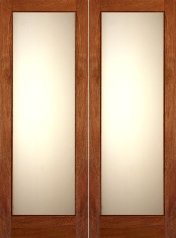 WDMA 48x84 Door (4ft by 7ft) Interior Swing Mahogany Double Door 1-Lite FG-1 White Laminated Glass 1