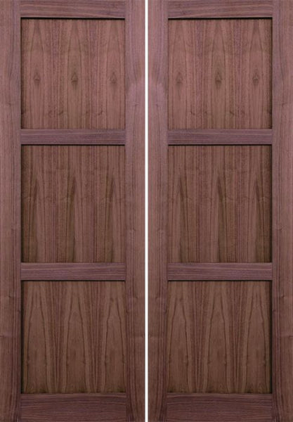 WDMA 48x96 Door (4ft by 8ft) Interior Walnut 96in 3 Panel Square Sticking Compression Fit Double Door 1