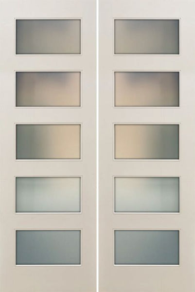 WDMA 48x96 Door (4ft by 8ft) Interior Paint grade 96in White Primed 5 Lite Square Sticking w/Reveal Double Door 1