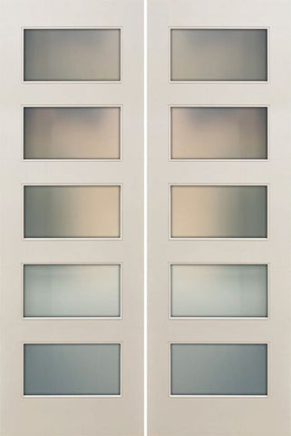 WDMA 48x96 Door (4ft by 8ft) Interior Paint grade 96in White Primed 5 Lite Square Sticking w/Reveal Double Door 1