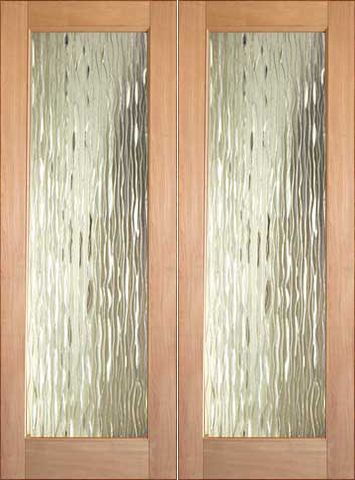 WDMA 48x96 Door (4ft by 8ft) Interior Swing Tropical Hardwood Conemporary Glass Double Door FG-3 Waterfall 1
