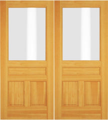 WDMA 52x96 Door (4ft4in by 8ft) Exterior Swing Knotty Pine Wood 1/2 Lite Double Door 1