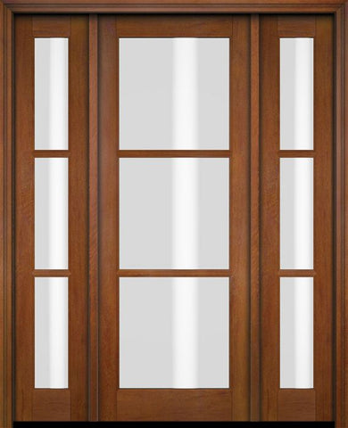WDMA 52x96 Door (4ft4in by 8ft) Exterior Swing Mahogany 3 Lite TDL Single Entry Door Sidelights 4