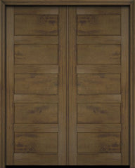 WDMA 52x96 Door (4ft4in by 8ft) Exterior Barn Mahogany Modern 5 Flat Panel Shaker or Interior Double Door 3