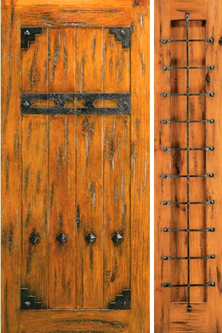 WDMA 54x80 Door (4ft6in by 6ft8in) Exterior Knotty Alder Prehung Door with One Sidelight Clavos 1