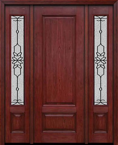 WDMA 54x96 Door (4ft6in by 8ft) Exterior Cherry 96in Two Panel Single Entry Door Sidelights Mediterranean Glass 1