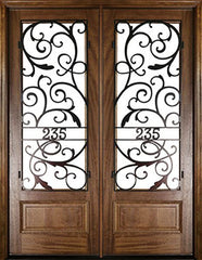 WDMA 58x80 Door (4ft10in by 6ft8in) Exterior Mahogany Wakefield Impact Double Door w Iron #2 1