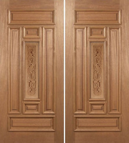 WDMA 60x80 Door (5ft by 6ft8in) Exterior Mahogany Narrow Double Door Carved Panel 1
